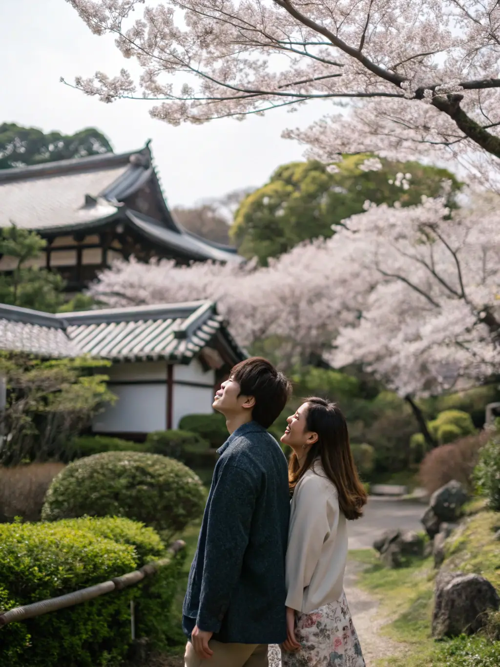 A digital illustration of a young couple in a romantic setting, with cherry blossoms in the background, representing the romance manga genre on 51 Manga.
